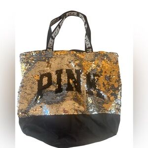 PINK Victoria's Secret Gold and Black Sequin Tote
